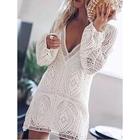 Women's Party Dress Cocktail Dress Wedding Guest Dress Mini Dress White Long Sleeve Pure Color Backless Spring Fall Winter V Neck Fashion Winter Dress Wedding Guest Birthday 2023 S M L XL Lightinthebox - thumbnail