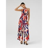 Satin Loose Floral Wide-leg Belted Jumpsuit