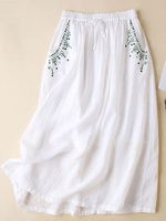 Casual Loose Floral Embroidered Elastic Waist Skirt - thumbnail