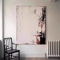 Abstract Minimalist Paintings On Canvas White Black Painting Original Textured Art Acrylic Painting for Living Room Wall Decor Stretched Frame Ready to Hang Lightinthebox - thumbnail