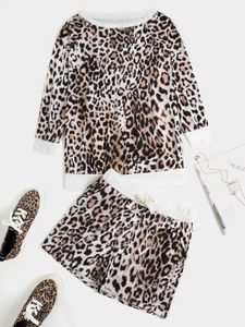 Leopard Round Neck Long Sleeves Two Piece Outfit