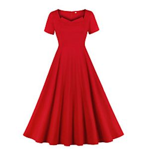Women's A Line Dress Midi Dress Red Short Sleeve Solid Color Summer Vintage 2021 S M L XL XXL Lightinthebox