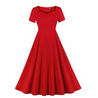 Women's A Line Dress Midi Dress Red Short Sleeve Solid Color Summer Vintage 2021 S M L XL XXL Lightinthebox - thumbnail
