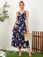 YOINS Random Floral Print Backless Tie-up Design V-neck Sleeveless Maxi Dress - thumbnail