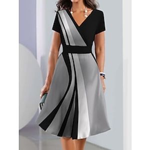 Women's Casual Dress A Line Dress Summer Dress Floral Geometric Print V Neck Ruffle Sleeve Midi Dress Fashion Streetwear Outdoor Daily Short Sleeve Regular Fit Black Blue Purple Summer Spring S M L Lightinthebox