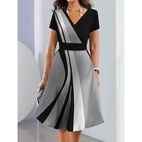 Women's Casual Dress A Line Dress Summer Dress Floral Geometric Print V Neck Ruffle Sleeve Midi Dress Fashion Streetwear Outdoor Daily Short Sleeve Regular Fit Black Blue Purple Summer Spring S M L Lightinthebox - thumbnail