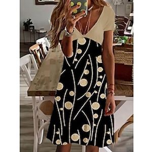 Women's A Line Dress Knee Length Dress White Beige Short Sleeve Print Print Spring Summer V Neck Casual 2022 S M L XL XXL 3XL Lightinthebox