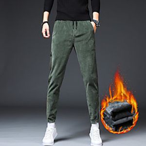 Men's Fashion Streetwear Jogger Sweatpants Trousers Elastic Drawstring Design Warm Pants Casual Daily Micro-elastic Solid Color Corduroy Breathable Soft Mid Waist ArmyGreen Black Wine L XL XXL 3XL Lightinthebox