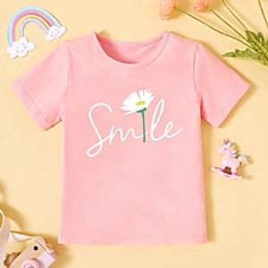Kids Girls' T shirt Short Sleeve Hot Stamping Floral Daisy Letter Blushing Pink Wine Army Green Children Tops Summer Basic Cute Outdoor Regular Fit 2-8 Years Lightinthebox