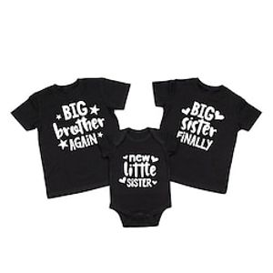 Sibling Suit T shirt Jumpsuit Cotton Letter Home gray-big sister finally white-big brother again black-new little brother Short Sleeve Mommy And Me Outfits Daily Matching Outfits miniinthebox