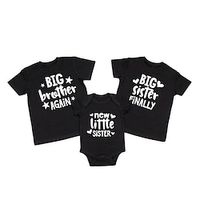 Sibling Suit T shirt Jumpsuit Cotton Letter Home gray-big sister finally white-big brother again black-new little brother Short Sleeve Mommy And Me Outfits Daily Matching Outfits miniinthebox - thumbnail
