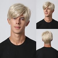Synthetic Wig kinky Straight Middle Part Layered Haircut Machine Made Wig 8 inch Light golden Synthetic Hair Men's Cosplay Party Fashion Blonde Christmas Party Wigs miniinthebox - thumbnail