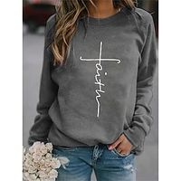 Women's Sweatshirt Pullover Letter Print Casual Daily 3D Print Cotton Casual Clothing Apparel Hoodies Sweatshirts  Loose Fit Green White Lightinthebox - thumbnail