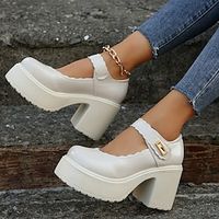 Women's Heels Pumps Lolita Ankle Strap Heels Outdoor Daily Platform Chunky Heel Wedge Heel Open Toe Casual Minimalism Faux Leather Ankle Strap Solid Color White miniinthebox - thumbnail