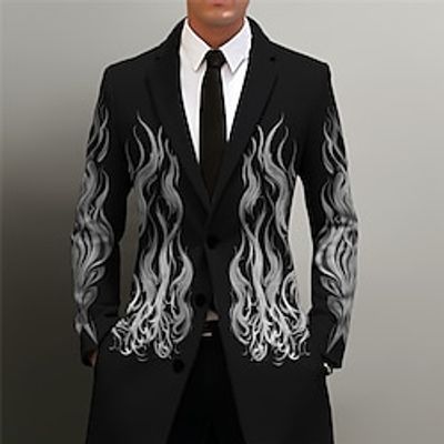Flame Business Men's Coat Work Wear to work Going out Fall  Winter Turndown Long Sleeve Black White S M L Polyester Weaving Jacket Lightinthebox
