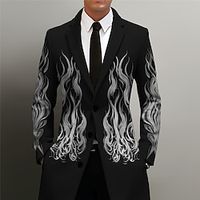Flame Business Men's Coat Work Wear to work Going out Fall  Winter Turndown Long Sleeve Black White S M L Polyester Weaving Jacket Lightinthebox - thumbnail