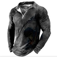 Men's Collar Polo Shirt Golf Shirt Skull Turndown Khaki Gray 3D Print Halloween Street Long Sleeve Zipper Print Clothing Apparel Fashion Designer Casual Breathable Lightinthebox - thumbnail