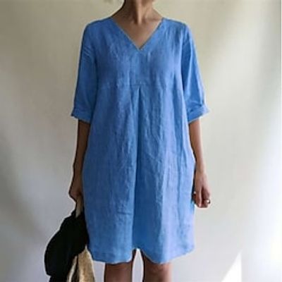 Women's Shift Dress Short Mini Dress Black Gray Yellow Wine Light Blue Half Sleeve Pure Color Ruched Spring Summer Round Neck Casual Classic Linen S M L XL XXL 3XL 4XL 5XL Lightinthebox Women's Shift Dress Short Mini Dress Black Gray Yellow Wine Light Blue Half Sleeve Pure Color Ruched Spring Summer Round Neck Casual Classic Linen S M L XL XXL 3XL 4XL 5XL Lightinthebox