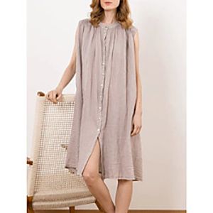 2021 summer new plus size dress solid color cotton and linen single-breasted stand collar sleeveless loose casual shirt dress miniinthebox