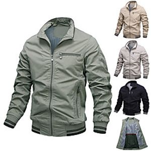 men bomber jacket spring autumn long sleeve baseball jackets windbreaker zipper jacket male outwear clothing khaki m Lightinthebox