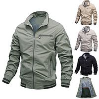 men bomber jacket spring autumn long sleeve baseball jackets windbreaker zipper jacket male outwear clothing khaki m Lightinthebox - thumbnail