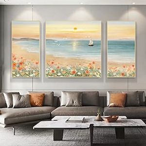 Sunrise Ocean Painting Large Coastal Hand-painted Oil Painting Sea Landscape Picture Large Painting Palette Knife Art Wall Decor (No Frame) miniinthebox