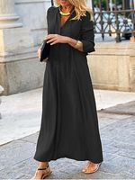 Solid Color Lapel Long Sleeve Simple Casual Shirt Swing Skirt Maxi Dress