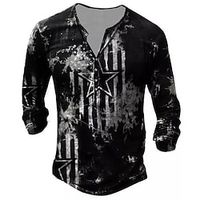 Men's T shirt Tee Henley Shirt Tee Graphic National Flag Henley Black Long Sleeve 3D Print Plus Size Outdoor Daily Button-Down Print Tops Basic Designer Classic Comfortable / Sports miniinthebox - thumbnail