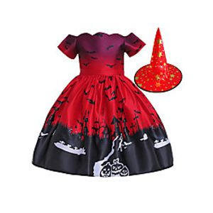 Witch Dress Hat Kid's Girls' Vacation Dress Halloween Halloween Festival / Holiday Cotton Polyster Red Easy Carnival Costumes miniinthebox