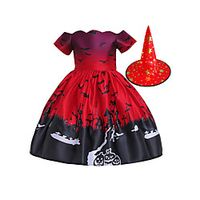 Witch Dress Hat Kid's Girls' Vacation Dress Halloween Halloween Festival / Holiday Cotton Polyster Red Easy Carnival Costumes miniinthebox - thumbnail