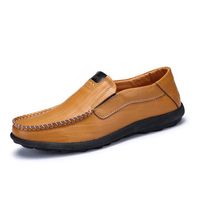 Men Genuine Leather Handmade Stitching Round Toe Casual Loafers