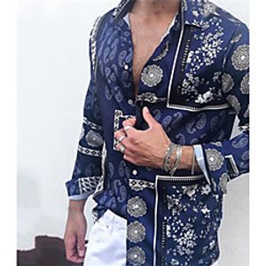 Men's Shirt Graphic Prints Button-Down Long Sleeve Casual Tops Casual Fashion Breathable Comfortable Blue miniinthebox