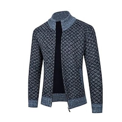 Men's Cardigan Sweater Zip Sweater Sweater Jacket Fleece Sweater Ribbed Knit Cropped Knitted Plaid Queen Anne Warm Ups Modern Contemporary Daily Wear Going out Clothing Apparel Winter Spring   Fall Lightinthebox