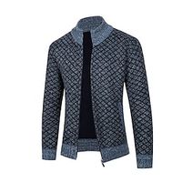 Men's Cardigan Sweater Zip Sweater Sweater Jacket Fleece Sweater Ribbed Knit Cropped Knitted Plaid Queen Anne Warm Ups Modern Contemporary Daily Wear Going out Clothing Apparel Winter Spring   Fall Lightinthebox - thumbnail