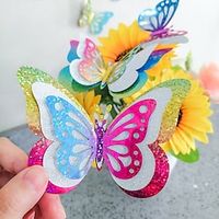 6pcs/Set Valentine's Day Sticker 3D Three-Layer Butterfly Valentine's Day Decoration Bedroom Living Room Wall Sticker Gradient Gold Glitter Colorful Butterfly. miniinthebox