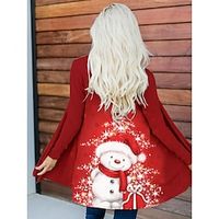 Women's Chrismas Jacket Winter Santa Claus Plaid Coat Fall Open Front Cardigan Party Outerwear Long Sleeve Fall Light Pink Red Lightinthebox - thumbnail