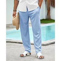 Men's Summer Pants Beach Pants Casual Pants Seersucker Pants Pocket Drawstring Elastic Waist Plain Comfort Sports Outdoor Daily Fashion Casual Black White Micro-elastic Lightinthebox