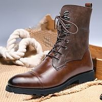 Men's Boots Biker boots Combat Boots Retro Walking Casual Daily Leather Comfortable Booties / Ankle Boots Lace-up Black Brown Spring Fall miniinthebox - thumbnail