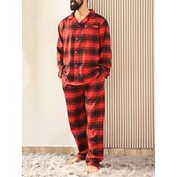 Men's Loungewear Sleepwear Pajama Set Pajama Top and Pant 2 Pieces Plaid Stylish Casual Comfort Home Christmas Daily Polyester Comfort Soft Lapel Long Sleeve Shirt Pant Drawstring Elastic Waist Lightinthebox - thumbnail