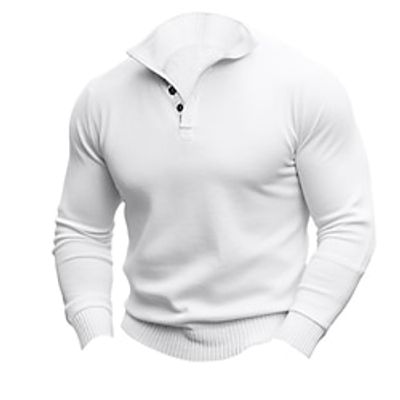 Men's Pullover Sweater Jumper Knit Sweater Ribbed Knit Regular Button Knitted Plain Henley Keep Warm Modern Contemporary Daily Wear Going out Clothing Apparel Fall Winter Black White S M L Lightinthebox
