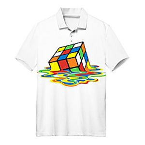 Men's Golf Shirt 3D Print Rubik's Cube Button-Down Print Short Sleeve Casual Tops Casual Fashion Soft Breathable White / Sports miniinthebox