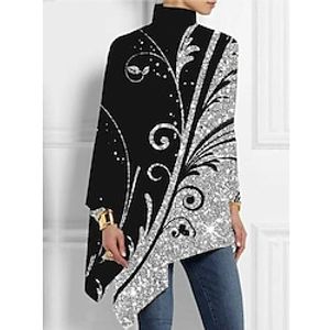 Women's Shirt Blouse Silver Black White Graphic Polka Dot Asymmetric Print Long Sleeve Casual Basic High Neck Long Butterfly S Lightinthebox