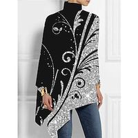 Women's Shirt Blouse Silver Black White Graphic Polka Dot Asymmetric Print Long Sleeve Casual Basic High Neck Long Butterfly S Lightinthebox - thumbnail