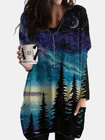 Casual all-match starry sky print loose plus size T-shirt - thumbnail