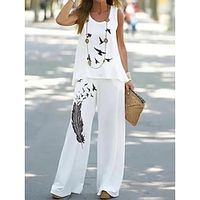 Women's Tank Top Pants Sets Pants Trousers Streetwear Black White Casual Holiday Floral Print U Neck S M L XL 2XL miniinthebox - thumbnail