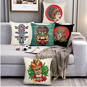 African Tiki Double Side Cushion Cover 5PC Soft Decorative Square Throw Pillow Cover Cushion Case Pillowcase for Bedroom Livingroom Superior Quality Machine Washable Outdoor Cushion for Sofa Couch Bed Chair miniinthebox