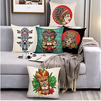 African Tiki Double Side Cushion Cover 5PC Soft Decorative Square Throw Pillow Cover Cushion Case Pillowcase for Bedroom Livingroom Superior Quality Machine Washable Outdoor Cushion for Sofa Couch Bed Chair miniinthebox - thumbnail