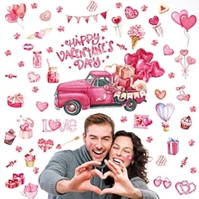 Valentine's Day Glass Window Stickers PVC Car Love Pink Festival Balloon Wall Stickers Self Adhesive Lightinthebox