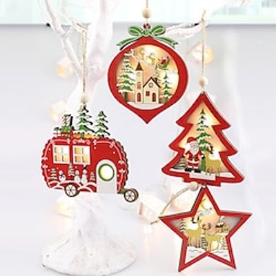 LED Light-up Christmas Tree Wooden Star Pendant Christmas Tree Decoration Pendant 1pc Lightinthebox