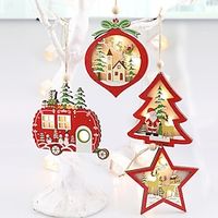 LED Light-up Christmas Tree Wooden Star Pendant Christmas Tree Decoration Pendant 1pc Lightinthebox - thumbnail